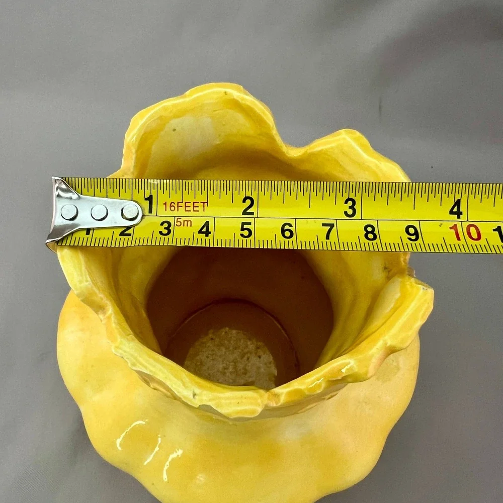 Ceramic Vase Yellow Fair Embossed Scalloped No. 62 Vintage See pics for flaws
